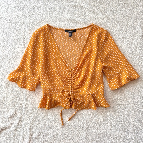 Forever 21 Polka Dot Ruffle Peplum Orange Blouse - Picture 1 of 6